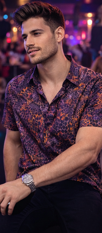 Herren Shirt aus 100 % Bambus "SNAKE Purple/Yellow''